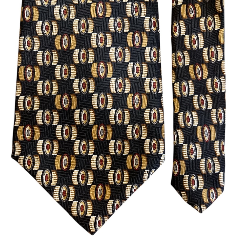 Chaps Ralph Lauren Silk Tie Black Gold Geometric Wide 4” Classic